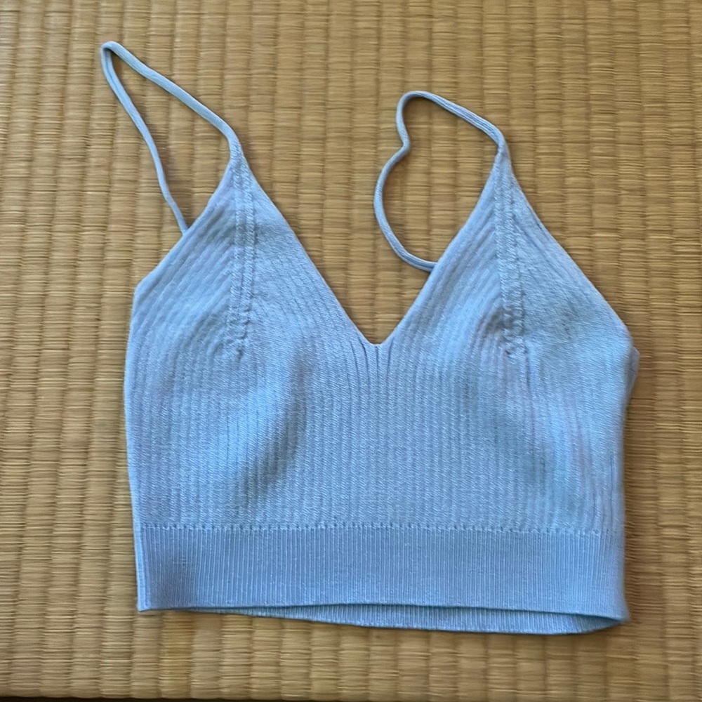 Light blue, spaghetti strap, crop top!